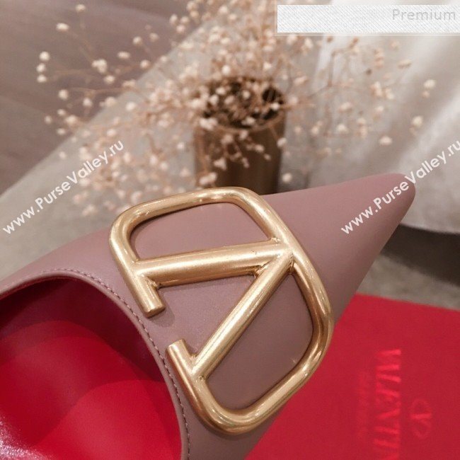 Valentino VLogo Leather Pointed Toe Low-Heel Pump Nude 2019 (KL-9082775)