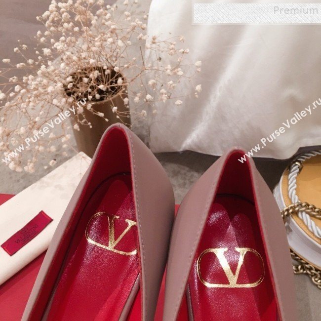Valentino VLogo Leather Pointed Toe Low-Heel Pump Nude 2019 (KL-9082775)