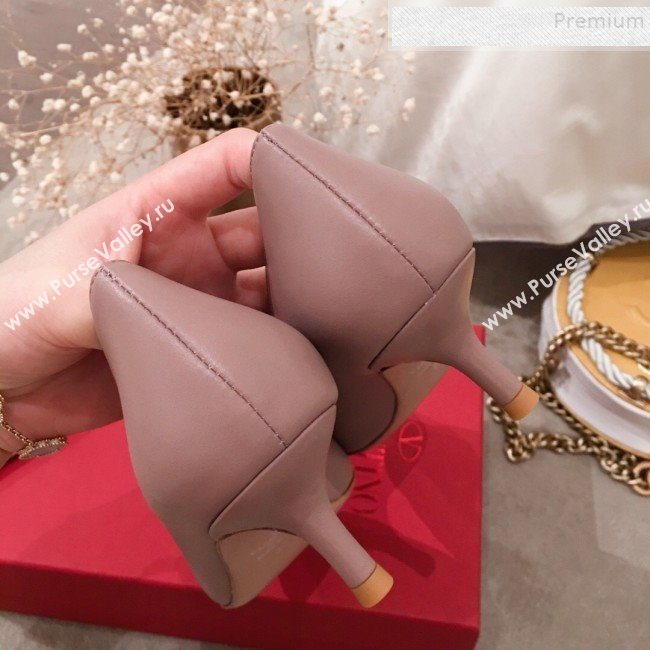 Valentino VLogo Leather Pointed Toe Low-Heel Pump Nude 2019 (KL-9082775)