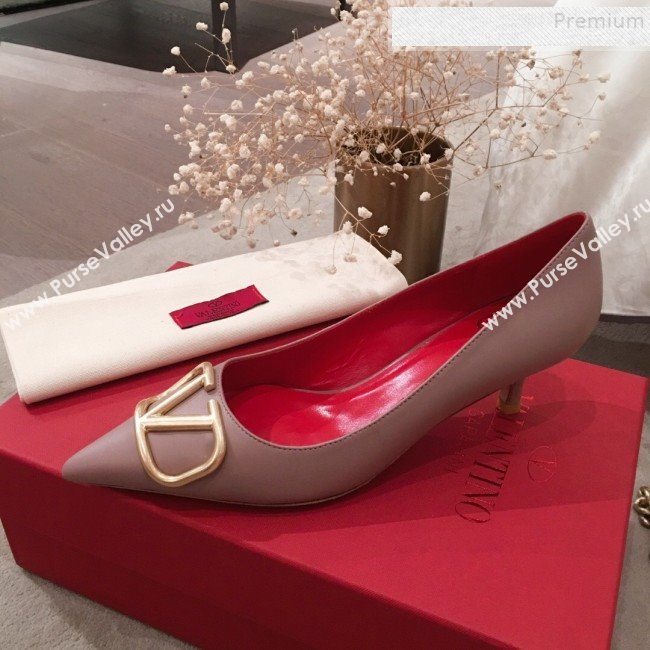 Valentino VLogo Leather Pointed Toe Low-Heel Pump Nude 2019 (KL-9082775)