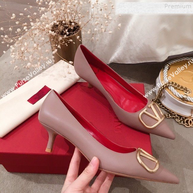 Valentino VLogo Leather Pointed Toe Low-Heel Pump Nude 2019 (KL-9082775)