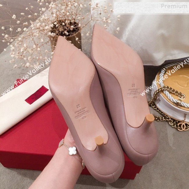 Valentino VLogo Leather Pointed Toe Low-Heel Pump Nude 2019 (KL-9082775)