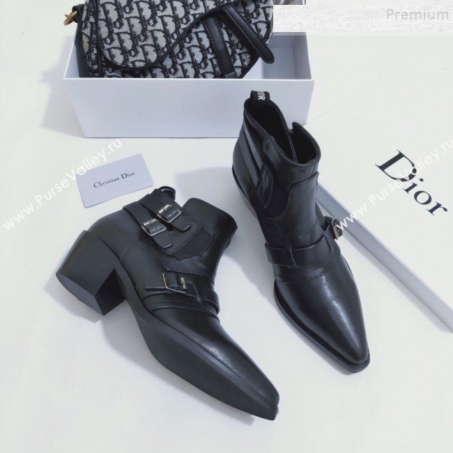 Dior L.A. Buckle Calfskin Low-Heel Ankle Short Boot Black 2019 (ANDI-9082803)