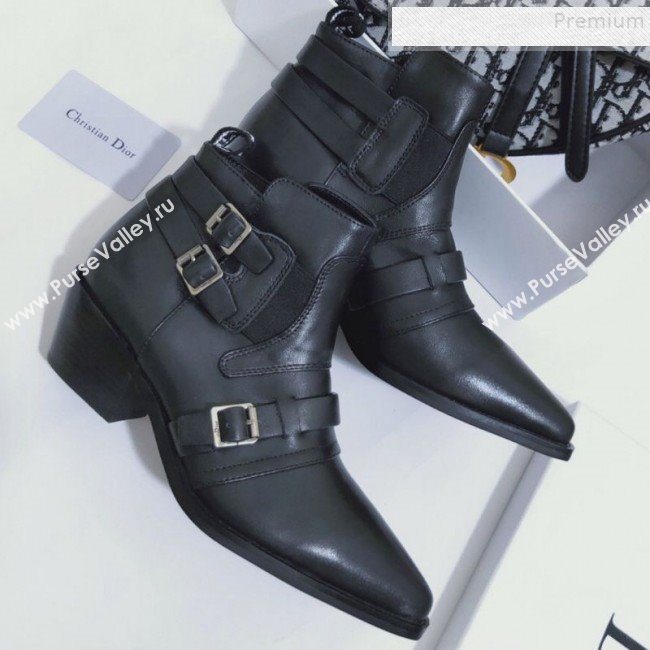 Dior L.A. Buckle Calfskin Low-Heel Ankle Short Boot Black 2019 (ANDI-9082803)