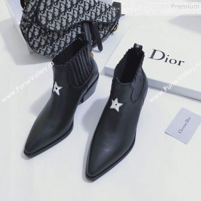 Dior L.A. Star Calfskin Low-Heel Ankle Short Boot Black/White 2019 (ANDI-9082802)