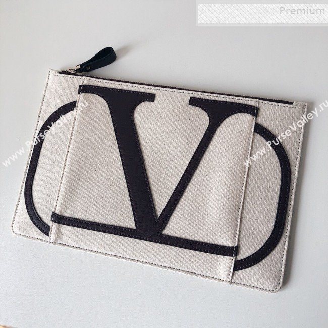 Valentino Large VLogo Canvas Pouch Bag White 2019 (JJ3-9082668)