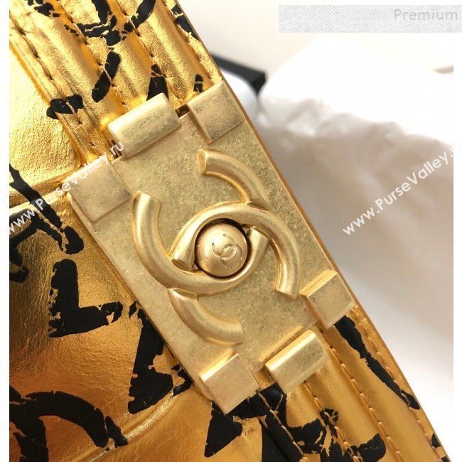 Chanel Crocodile Embossed Graffiti Leather Small Boy Flap Bag A67085 Gold 2019 (YD-9082944)