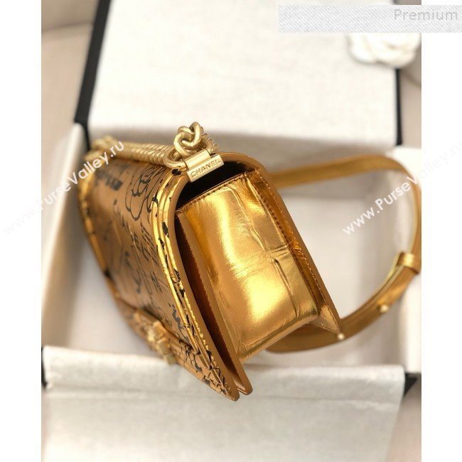 Chanel Crocodile Embossed Graffiti Leather Medium Boy Flap Bag A67086 Gold 2019 (YD-9082945)