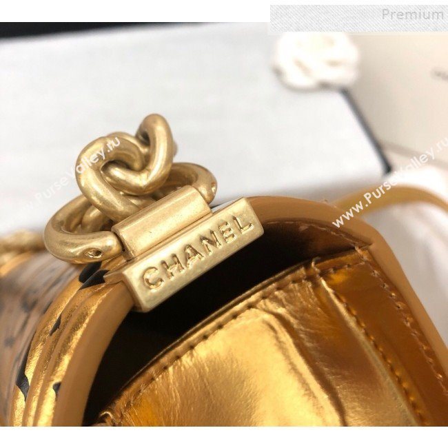 Chanel Crocodile Embossed Graffiti Leather Medium Boy Flap Bag A67086 Gold 2019 (YD-9082945)