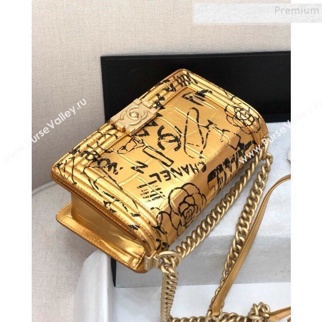 Chanel Crocodile Embossed Graffiti Leather Medium Boy Flap Bag A67086 Gold 2019 (YD-9082945)