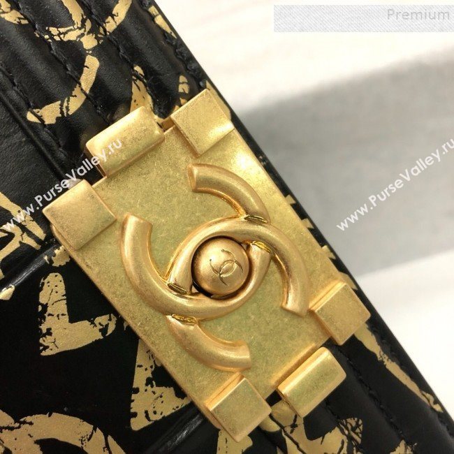 Chanel Crocodile Embossed Graffiti Leather Small Boy Flap Bag A67085 Black 2019 (YD-9082942)