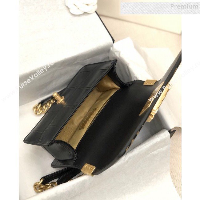 Chanel Crocodile Embossed Graffiti Leather Small Boy Flap Bag A67085 Black 2019 (YD-9082942)