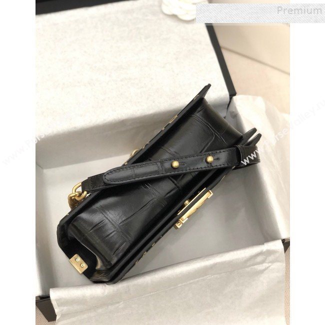 Chanel Crocodile Embossed Graffiti Leather Medium Boy Flap Bag A67086 Black 2019 (YD-9082943)