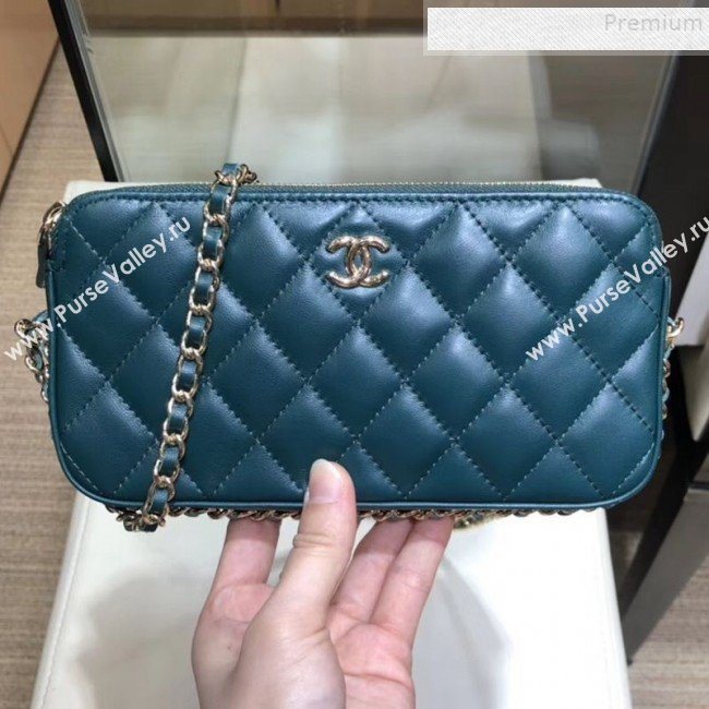 Chanel Quilted Lambskin Double Clutch with Chain AP0738 Blue 2019 (SMJD-9082955)