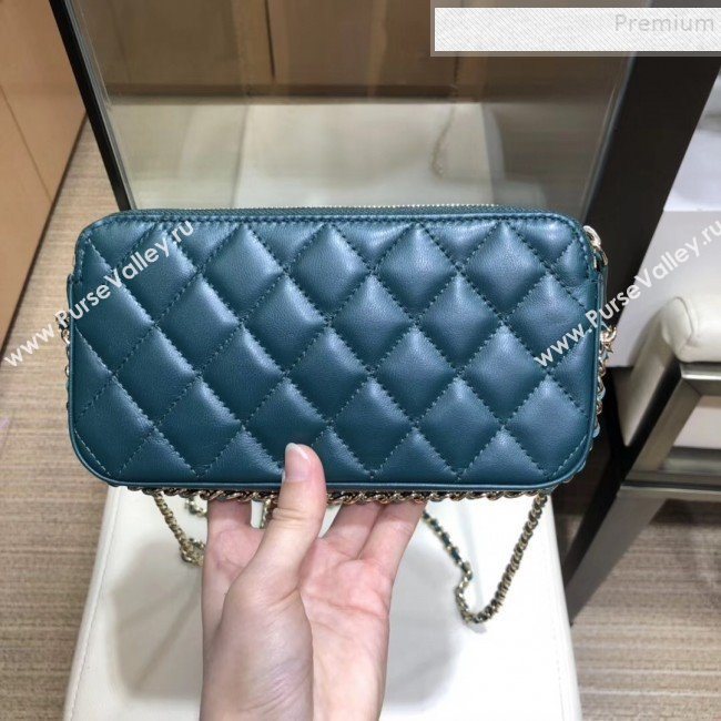 Chanel Quilted Lambskin Double Clutch with Chain AP0738 Blue 2019 (SMJD-9082955)