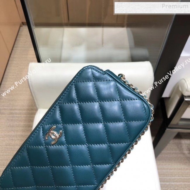 Chanel Quilted Lambskin Double Clutch with Chain AP0738 Blue 2019 (SMJD-9082955)