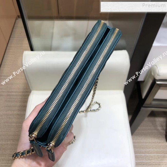 Chanel Quilted Lambskin Double Clutch with Chain AP0738 Blue 2019 (SMJD-9082955)