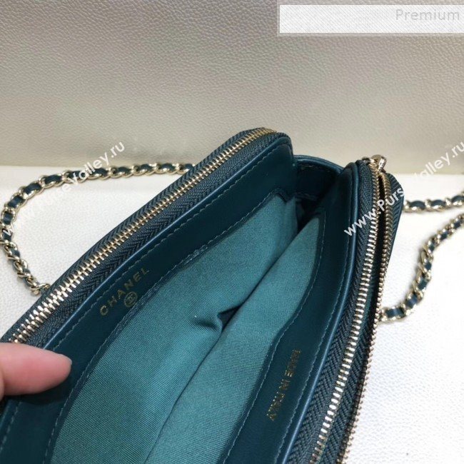 Chanel Quilted Lambskin Double Clutch with Chain AP0738 Blue 2019 (SMJD-9082955)