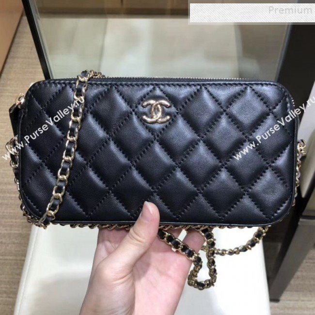 Chanel Quilted Lambskin Double Clutch with Chain AP0738 Black 2019 (SMJD-9082954)