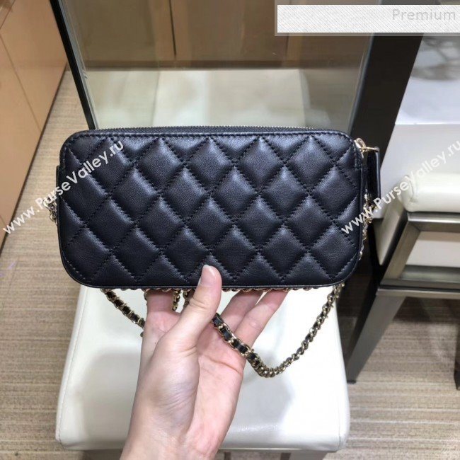 Chanel Quilted Lambskin Double Clutch with Chain AP0738 Black 2019 (SMJD-9082954)
