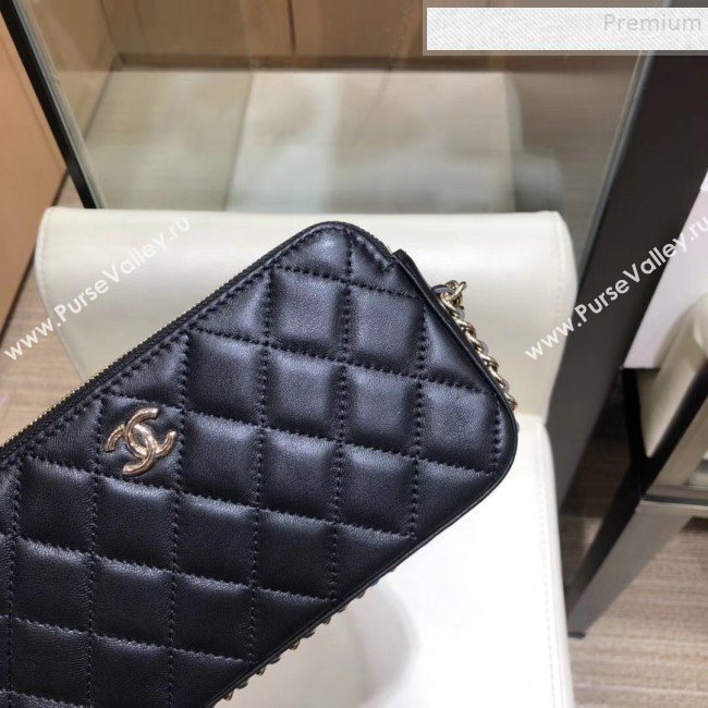 Chanel Quilted Lambskin Double Clutch with Chain AP0738 Black 2019 (SMJD-9082954)