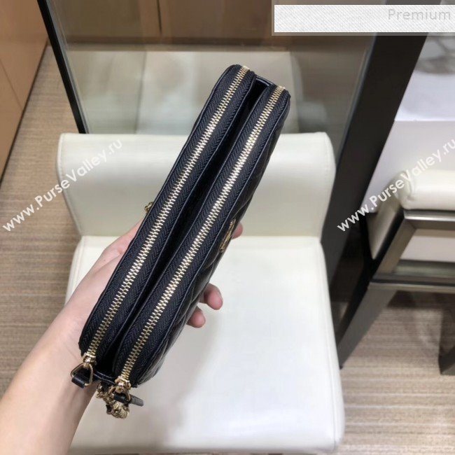 Chanel Quilted Lambskin Double Clutch with Chain AP0738 Black 2019 (SMJD-9082954)