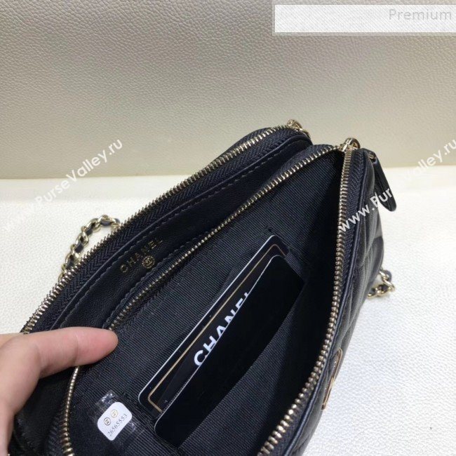 Chanel Quilted Lambskin Double Clutch with Chain AP0738 Black 2019 (SMJD-9082954)