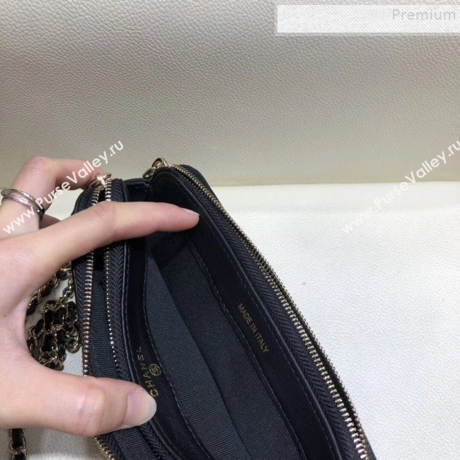 Chanel Quilted Lambskin Double Clutch with Chain AP0738 Black 2019 (SMJD-9082954)