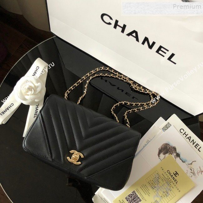 Chanel Chevron Smooth Calfskin Small Flap Bag A91586 Black 2019 (FM-9082959)