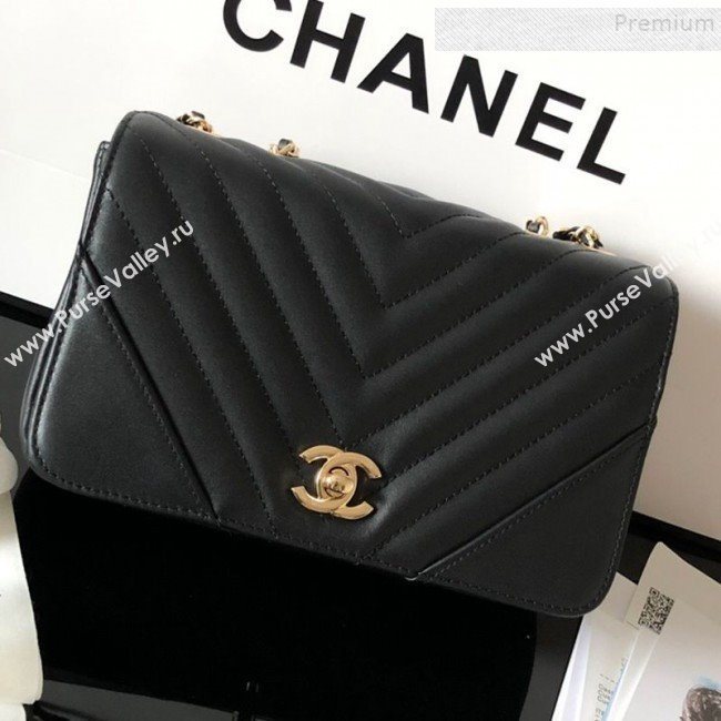 Chanel Chevron Smooth Calfskin Small Flap Bag A91586 Black 2019 (FM-9082959)