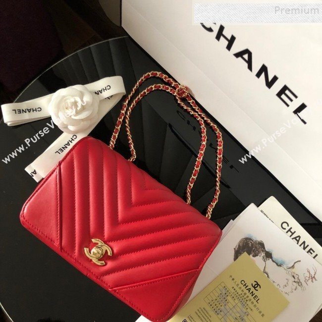 Chanel Chevron Smooth Calfskin Small Flap Bag A91586 Red 2019 (FM-9082960)