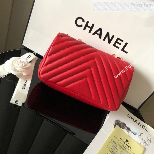 Chanel Chevron Smooth Calfskin Small Flap Bag A91586 Red 2019 (FM-9082960)