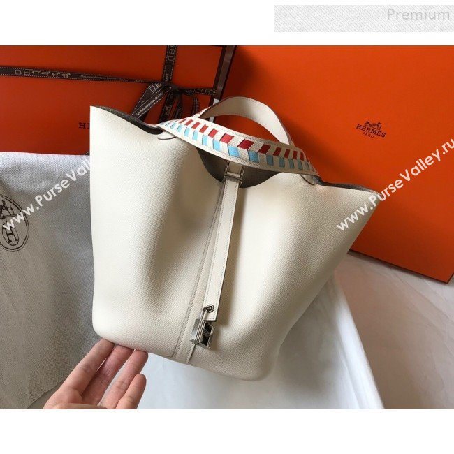 Hermes Picotin Lock Bag with Woven Top Handle in Epsom Leather 22cm White 2019 (FLB-9083034)