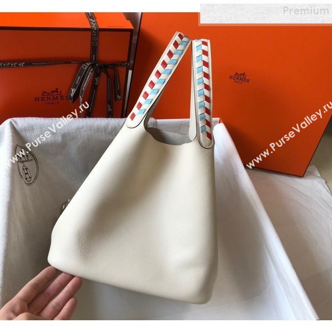 Hermes Picotin Lock Bag with Woven Top Handle in Epsom Leather 22cm White 2019 (FLB-9083034)