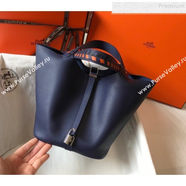 Hermes Picotin Lock Bag with Woven Top Handle in Epsom Leather 22cm Blue 2019 (FLB-9083036)