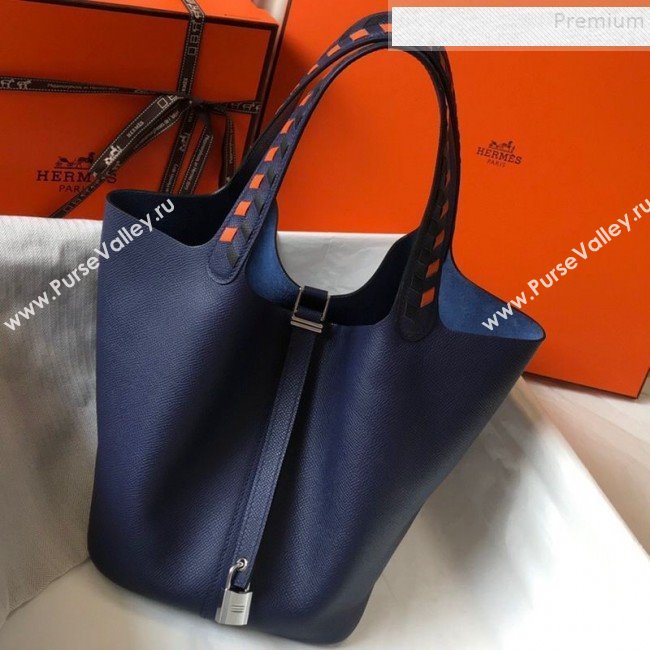 Hermes Picotin Lock Bag with Woven Top Handle in Epsom Leather 22cm Blue 2019 (FLB-9083036)