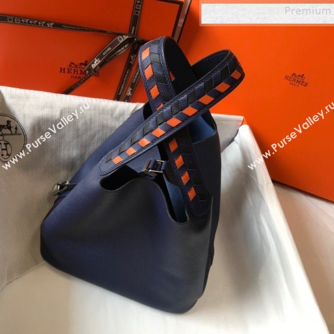 Hermes Picotin Lock Bag with Woven Top Handle in Epsom Leather 22cm Blue 2019 (FLB-9083036)