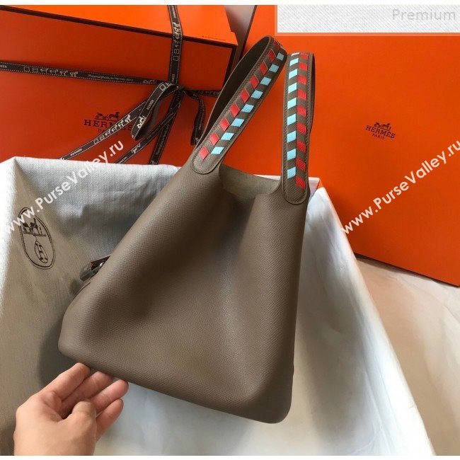 Hermes Picotin Lock Bag with Woven Top Handle in Epsom Leather 22cm Grey 2019 (FLB-9083038)