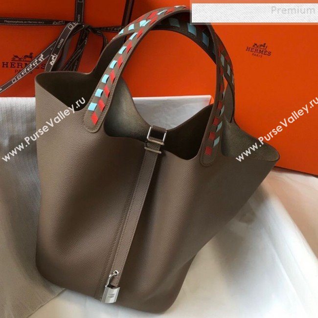 Hermes Picotin Lock Bag with Woven Top Handle in Epsom Leather 22cm Grey 2019 (FLB-9083038)