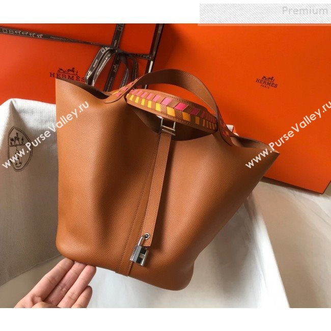 Hermes Picotin Lock Bag with Woven Top Handle in Epsom Leather 22cm Brown 2019 (FLB-9083040)