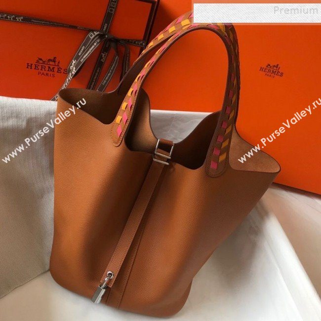 Hermes Picotin Lock Bag with Woven Top Handle in Epsom Leather 22cm Brown 2019 (FLB-9083040)