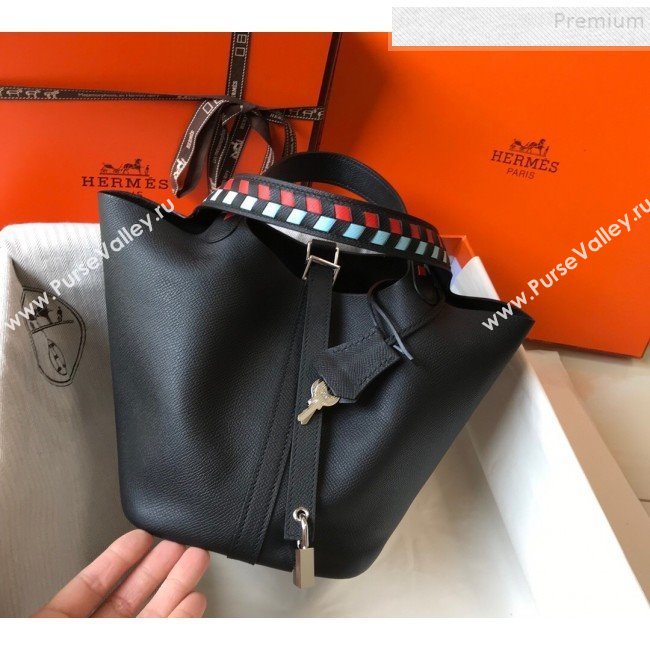 Hermes Picotin Lock Bag with Woven Top Handle in Epsom Leather 22cm Black 2019 (FLB-9083042)