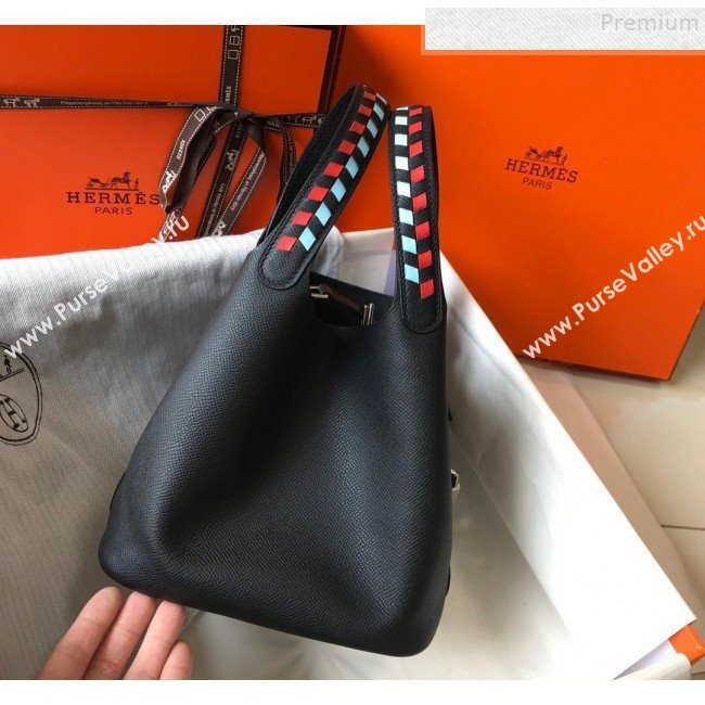 Hermes Picotin Lock Bag with Woven Top Handle in Epsom Leather 22cm Black 2019 (FLB-9083042)