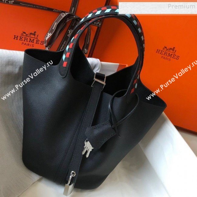 Hermes Picotin Lock Bag with Woven Top Handle in Epsom Leather 22cm Black 2019 (FLB-9083042)