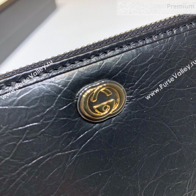 Gucci Vintage Leather Long Zip Around Wallet with Interlocking G ‎575988 Black 2019 (DLH-9083055)