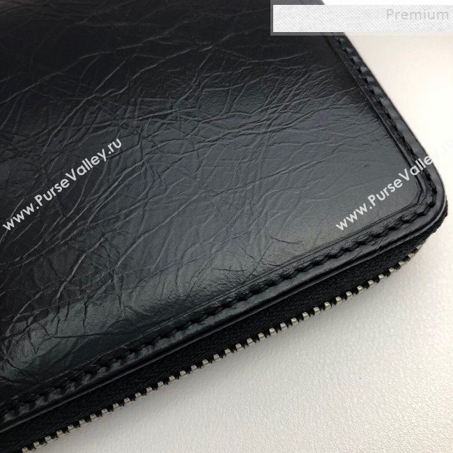 Gucci Vintage Leather Long Zip Around Wallet with Interlocking G ‎575988 Black 2019 (DLH-9083055)