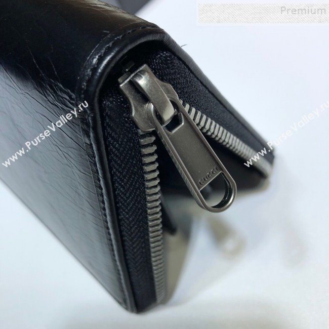 Gucci Vintage Leather Long Zip Around Wallet with Interlocking G ‎575988 Black 2019 (DLH-9083055)