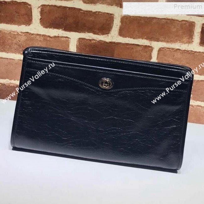 Gucci Vintage Leather Pouch with Interlocking G 575991 Black 2019 (DLH-9083056)