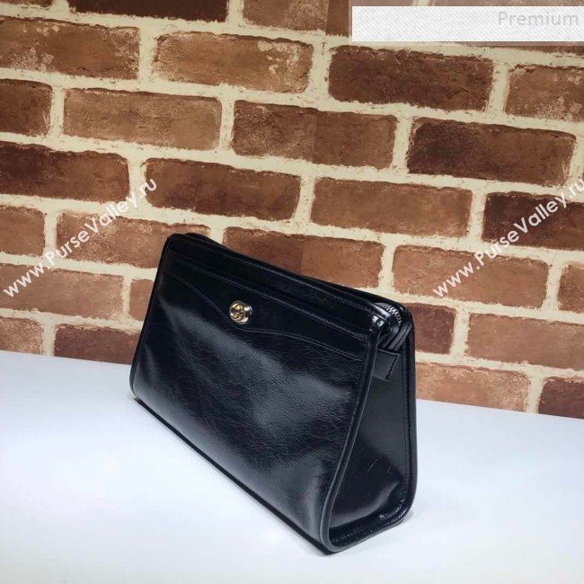Gucci Vintage Leather Pouch with Interlocking G 575991 Black 2019 (DLH-9083056)