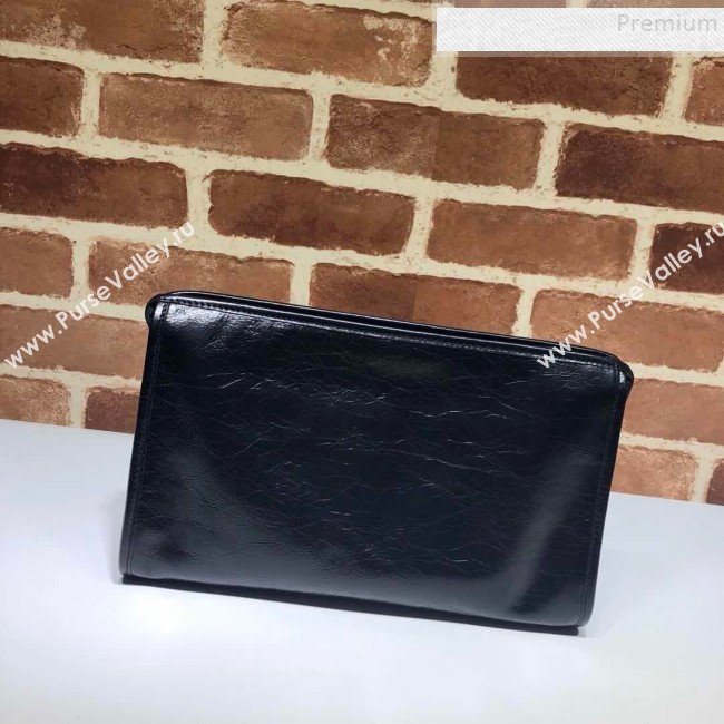 Gucci Vintage Leather Pouch with Interlocking G 575991 Black 2019 (DLH-9083056)